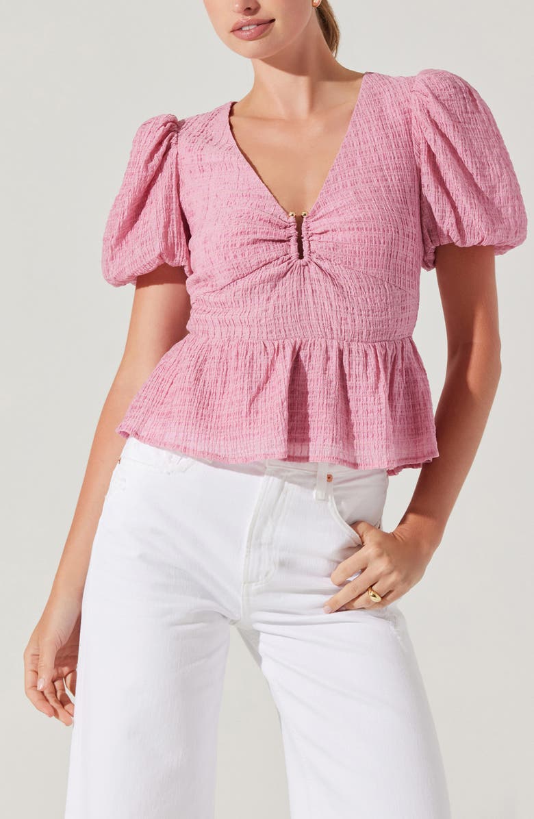 ASTR the Label Mylah Puckered Top, Alternate, color, Pink