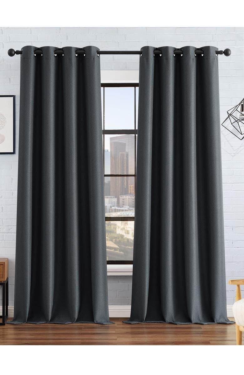 Lucky Brand Ember Thermal Set of 2 Curtain Panels, Alternate, color, Charcoal