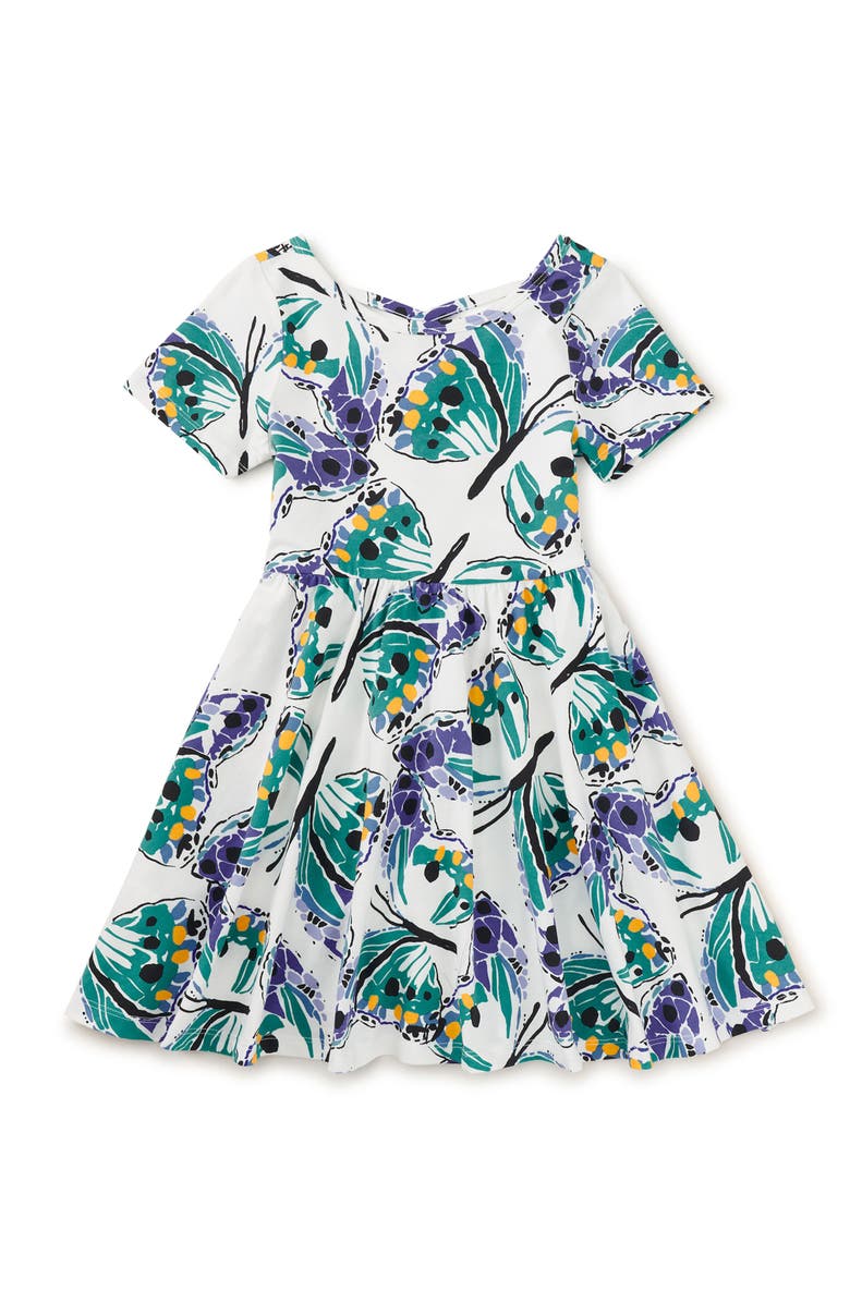 Tea Collection Short Sleeve Ballet Dress, Main, color, Carnival Butterfly