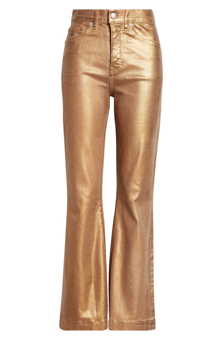 Veronica Beard Carson Metallic Flare Ankle Jeans, Alternate, color, Antique Brass