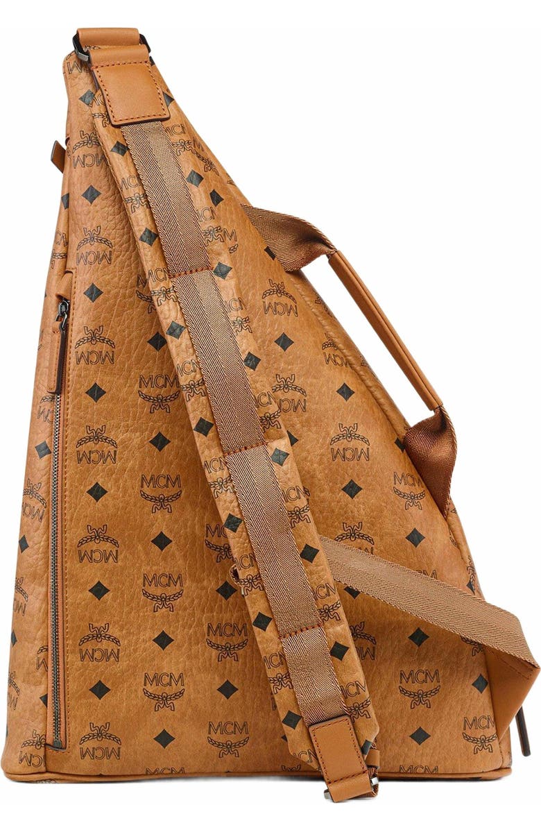 MCM Aren Sling in Visetos, Alternate, color, Cognac