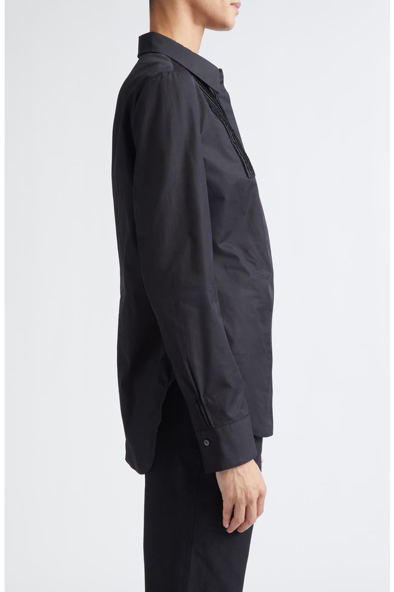 Natalia Pintuck Cotton Poplin Button-Up Shirt, Alternate, color, BLACK