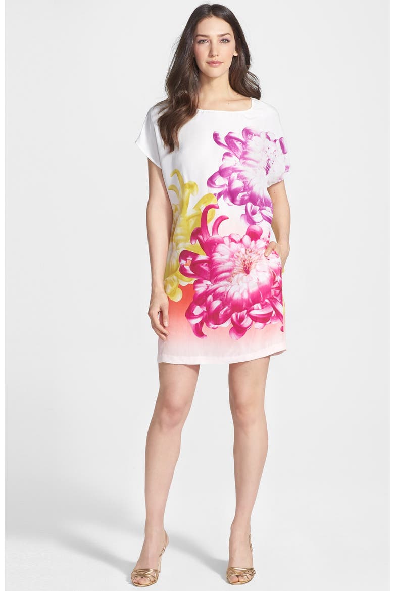 'Harriet Tropical Peony' Print Silk Shift Dress, Main, color, TROPICAL PEONY