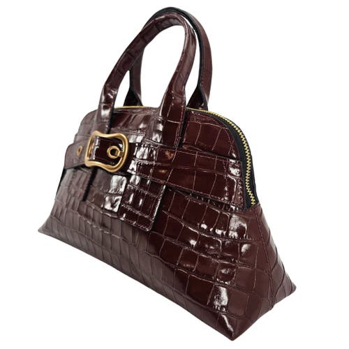 Madison Maison Moc Croc Leather Mini Tote Bag In Brown