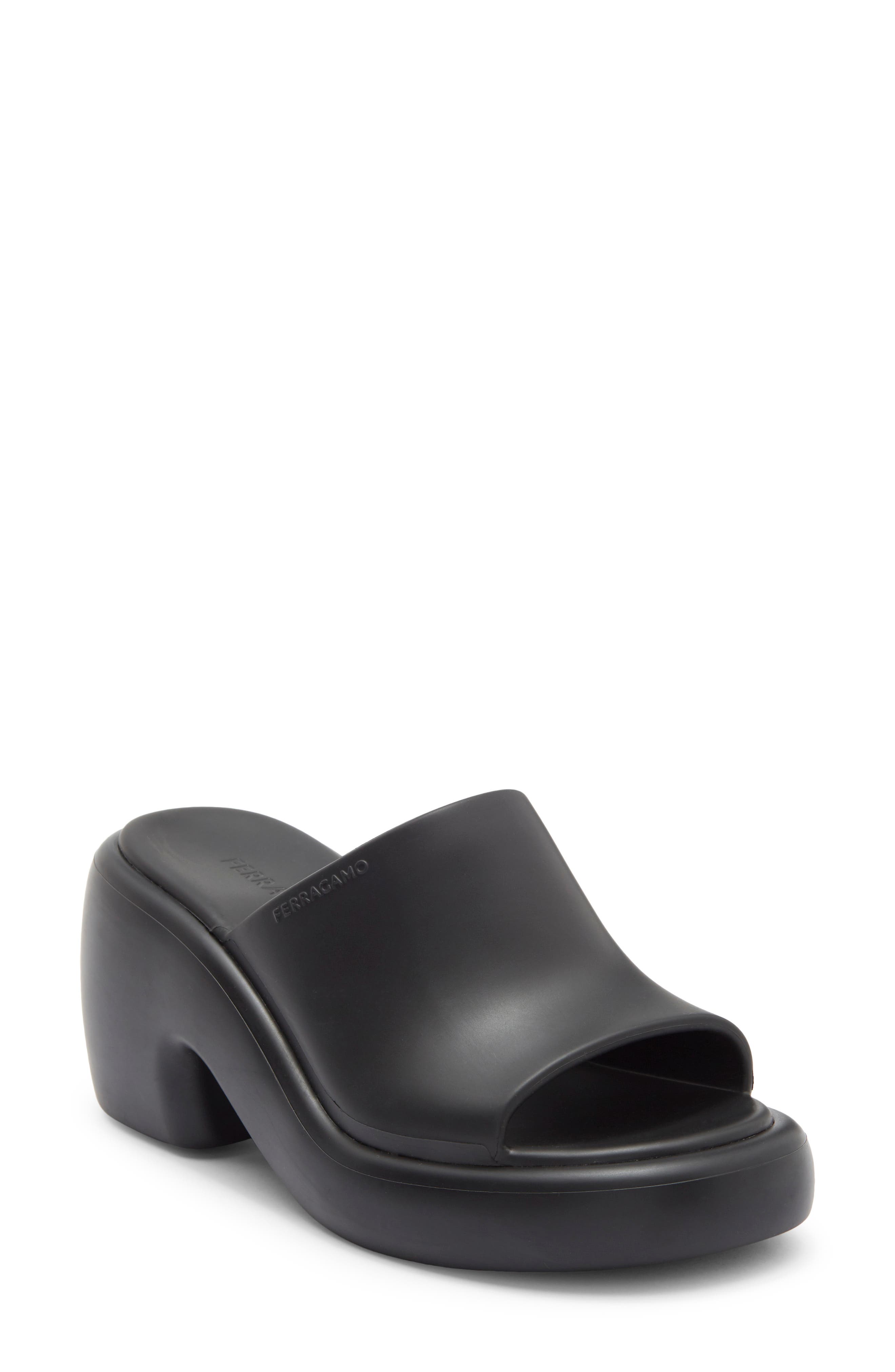 FERRAGAMO Deva Platform Slide Sandal, Main, color, Black