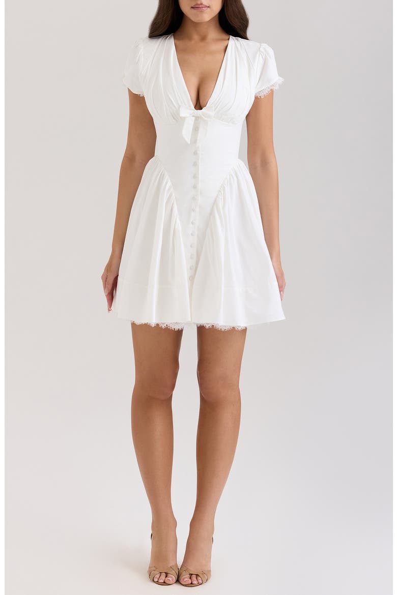 Emiliana Lace Trim Stretch Cotton Minidress, Main, color, WHITE