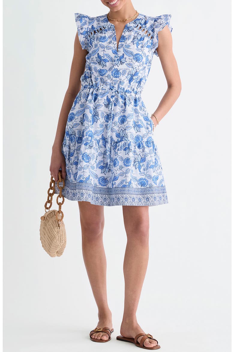 Abigail Flutter Sleeve Cotton Minidress, Main, color, INDIE FLORAL WHITE