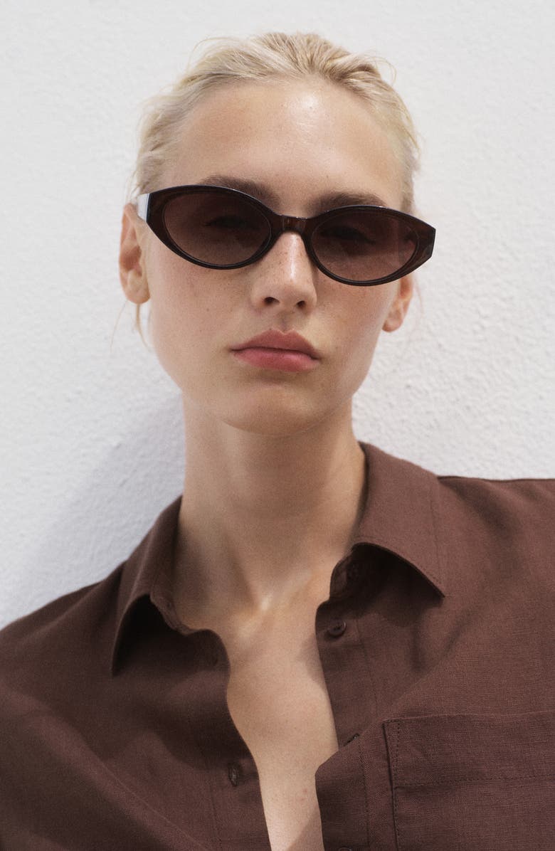 MANGO Straight Lyocell & Linen Button-Up Shirt, Alternate, color, Chocolate