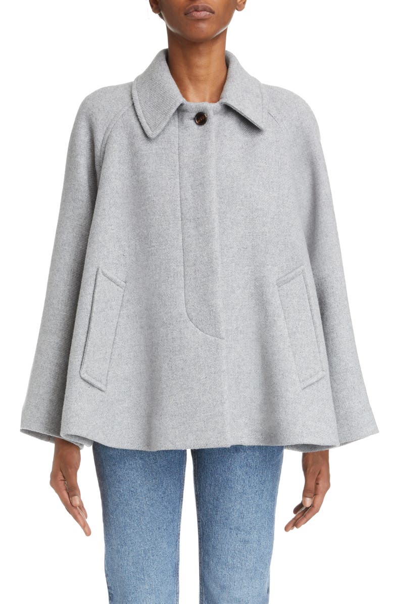 Chloé Short Soft Wool Blend Cape Coat, Main, color, 
