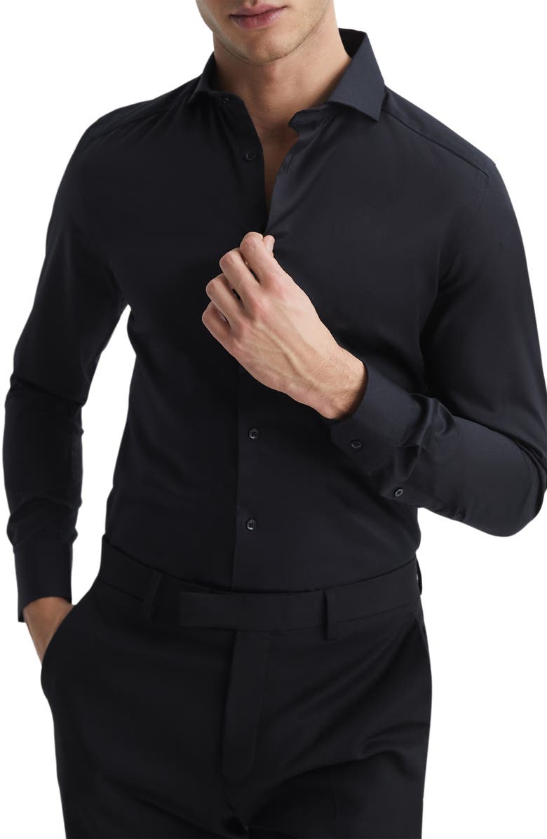 Reiss Storm Cotton Button-Up Shirt, Main, color, Black