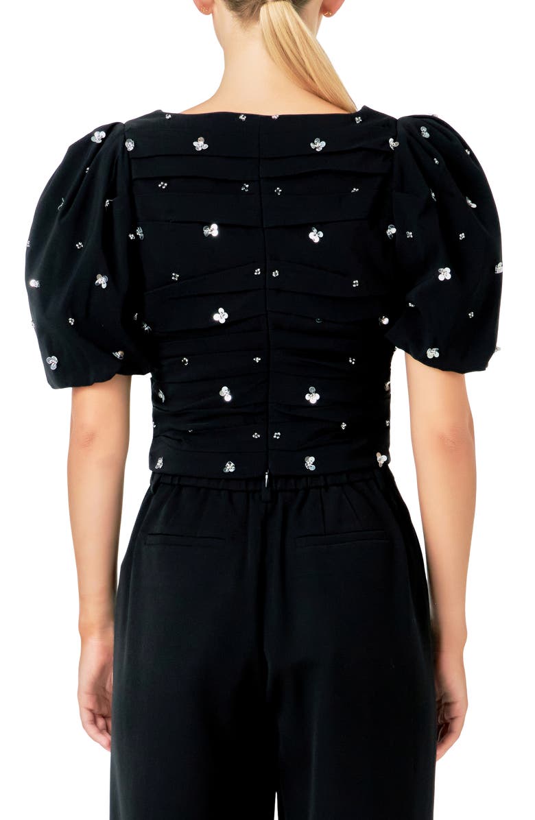Endless Rose Sequin Floral Embellished Puff Sleeve Top, Alternate, color, Black