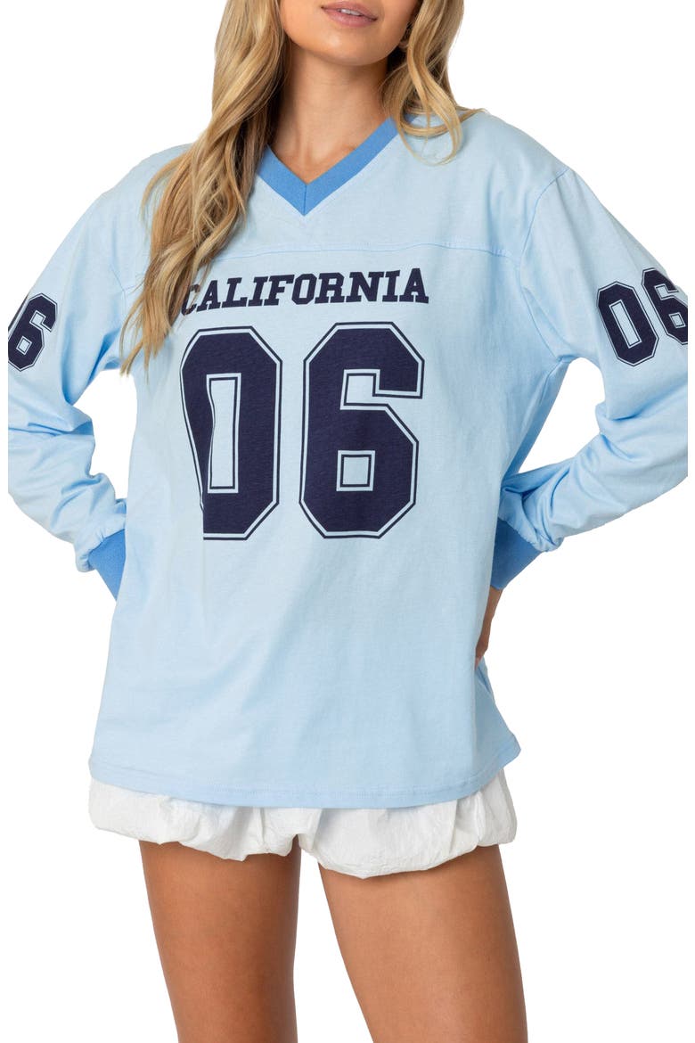 Cali 06 Oversize Long Sleeve Cotton Graphic Football T-Shirt, Main, color, LIGHT-BLUE