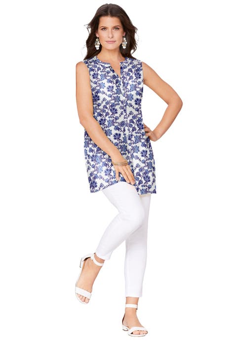 Sleeveless Floral Big Shirt (Plus)