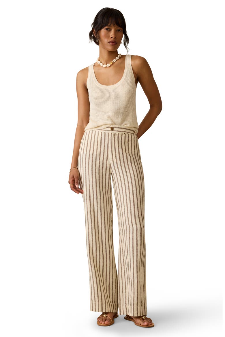 Sun Strider Wide Leg Linen Pants, Alternate, color, COCOA GROVE STRIPE