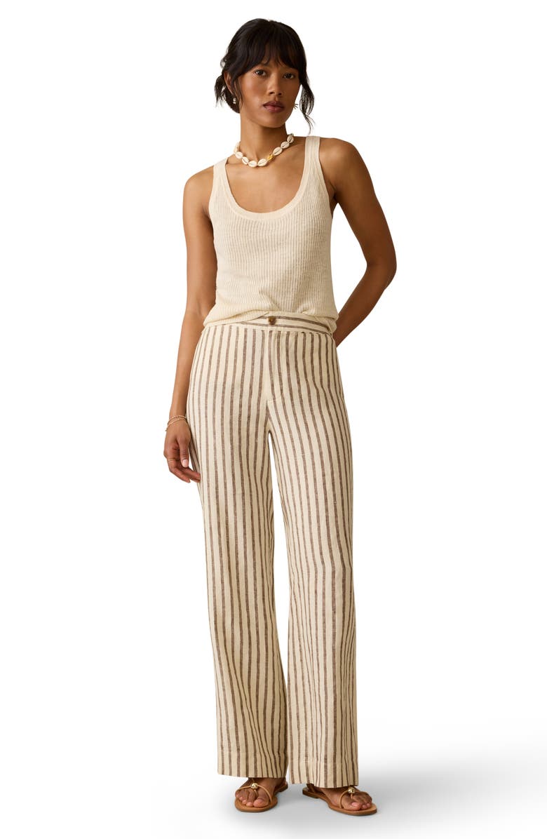 Faherty Sun Strider Wide Leg Linen Pants, Alternate, color, Cocoa Grove Stripe