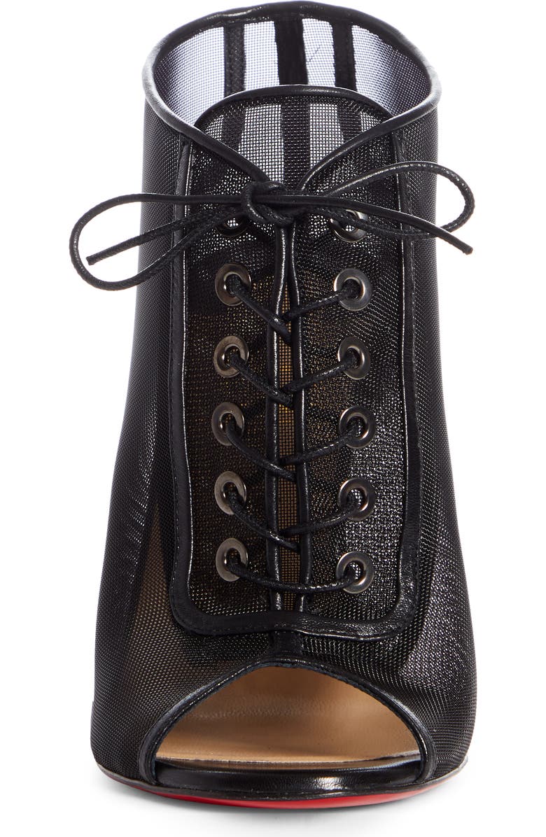 Christian Louboutin Ondessa Mesh Lace Up Peep Toe Bootie, Alternate, color,