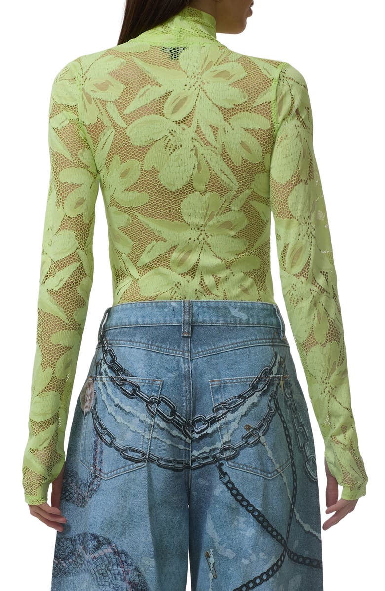 AFRM Zadie Turtleneck Sheer Lace Top, Alternate, color, Lime Essence