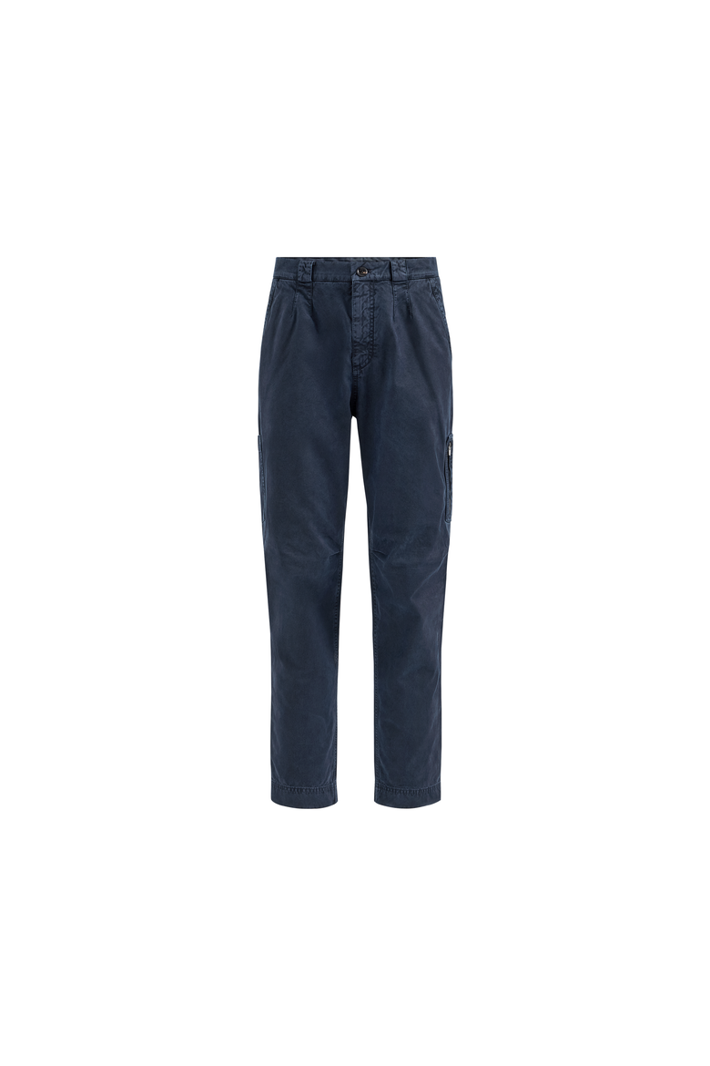 Peached cotton gabardine trousers with zipped pocket, Alternate, color, Navy Blue