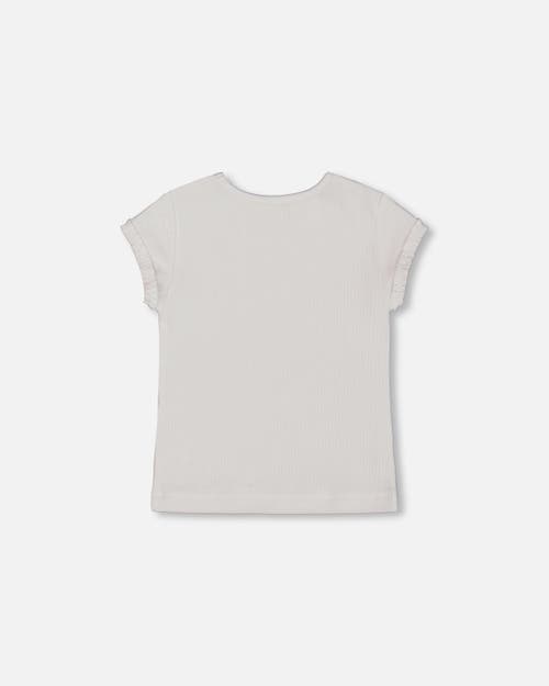 Deux Par Deux Girl's Flat Back Rib Top With Print White And Pink House In White And Pink House