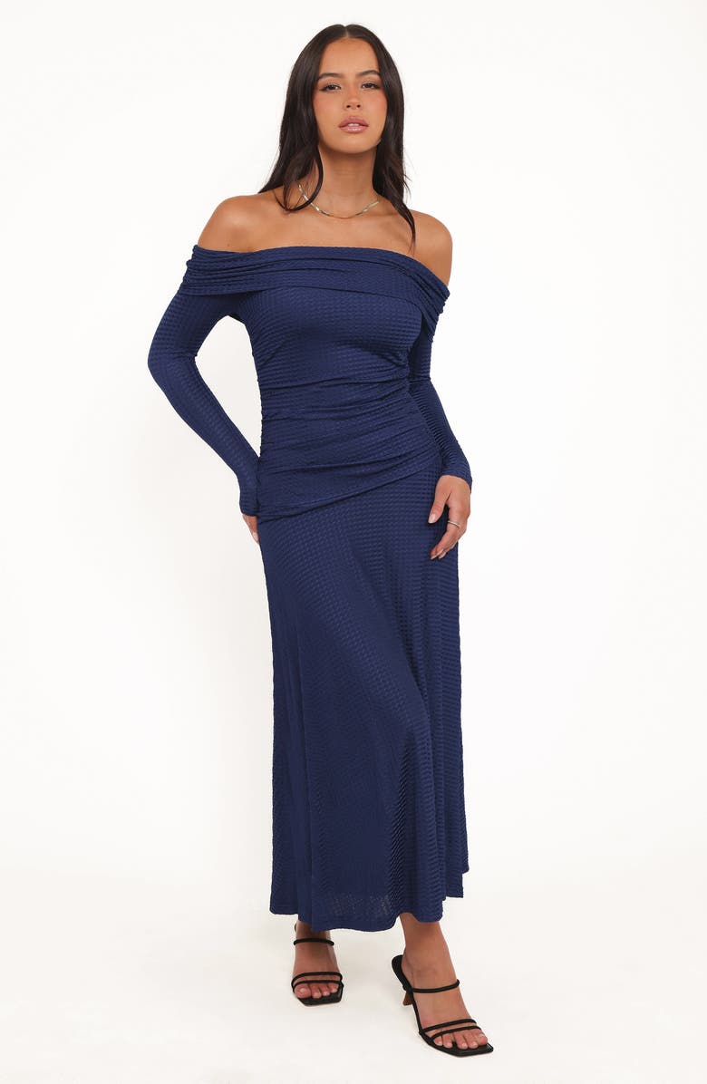Petal & Pup Katiya Off the Shoulder Long Sleeve Dress, Alternate, color, Navy
