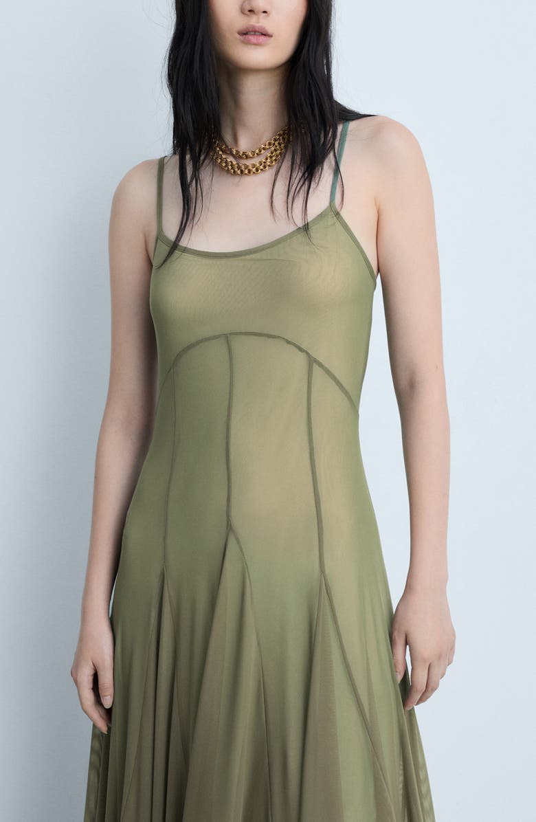 MANGO Moss Seamed Mesh Maxi Dress, Alternate, color, 