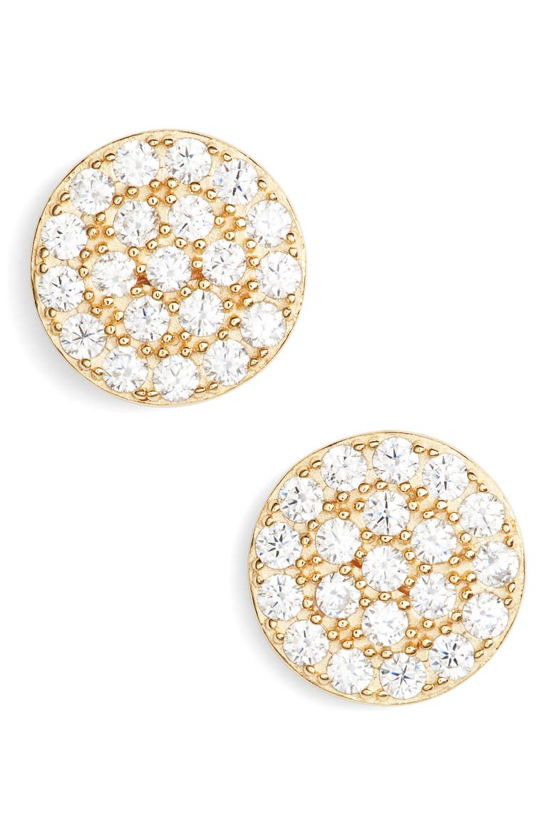 Pavé Cubic Zirconia Disc Stud Earrings, Main, color, GOLD