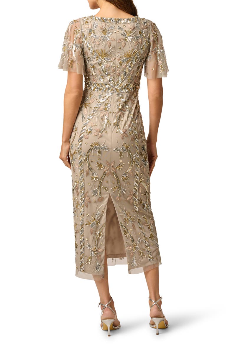 Embellished Flutter Sleeve Cocktail Dress, Alternate, color, PLATINUM