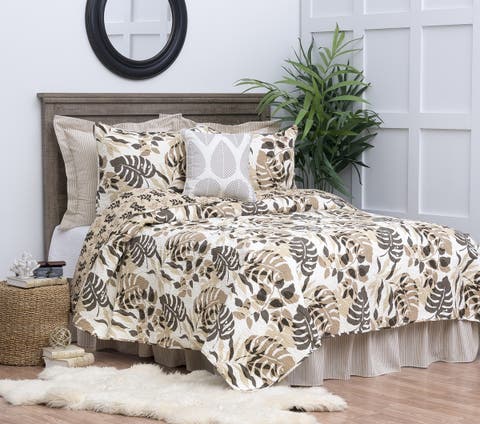 Silhouette Palm Cotton Quilt Set  - Reversible and Machine Washable