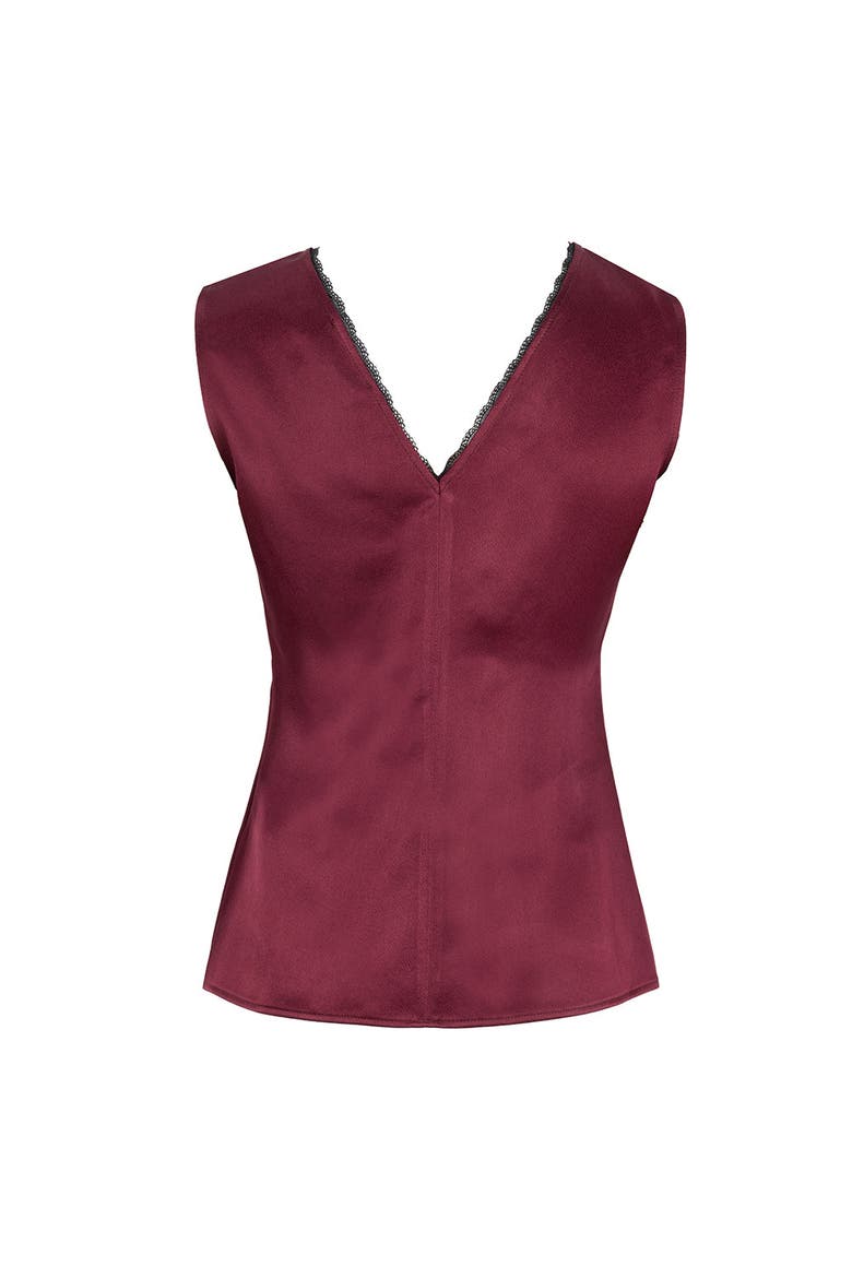 Galilea V Neck Satin Look Blouse, Alternate, color, CHERRY