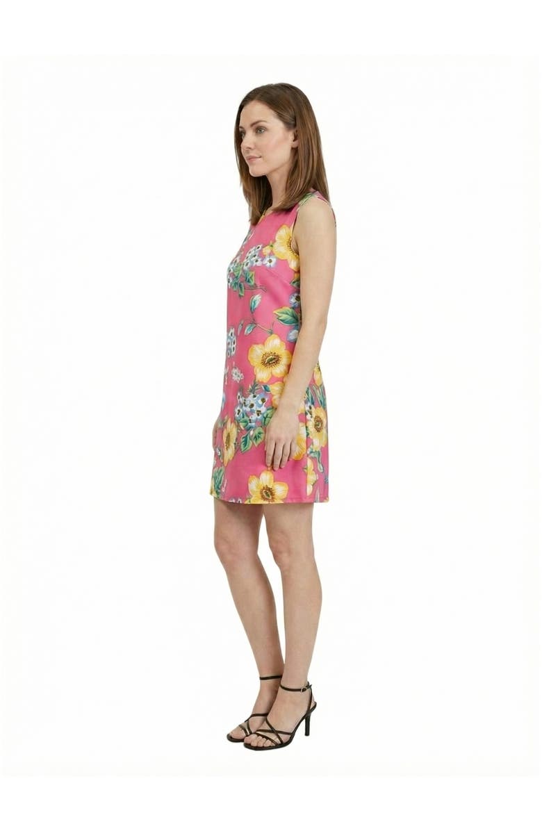 24seven Comfort Apparel Essential Petite Floral Round Neck Sleeveless Mini Shift Dress, Alternate, color, Pink Multi