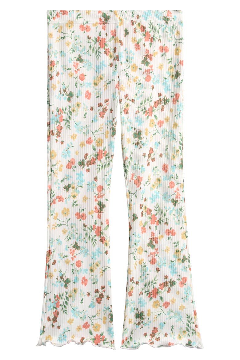Kids' Floral Ribbed Flare Pants, Main, color, IVORY