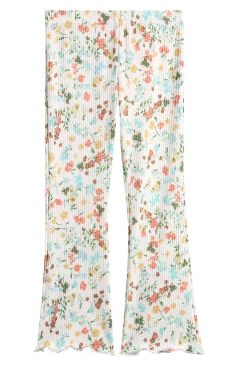 Kids' Floral Ribbed Flare Pants