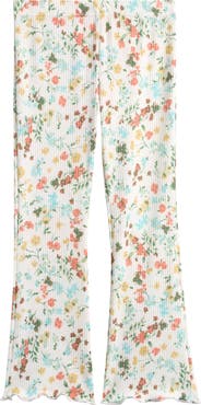 FLORIA Kids' Floral Ribbed Flare Pants