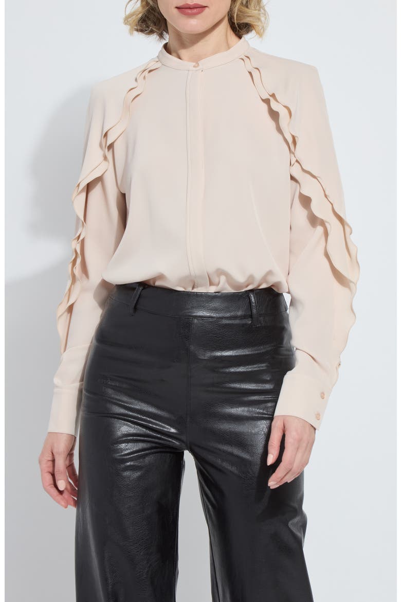 Isadora Ruffle Sleeve Button-Up Shirt, Alternate, color, ROSE PETAL