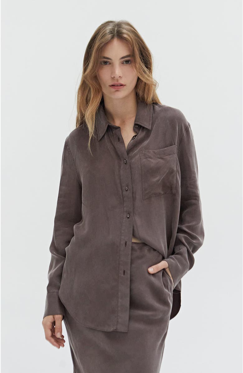 CRESCENT Bralette & Button Up Cupro Set, Alternate, color, Espresso