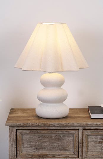 Kelsey 17.5" Modern Organic Shape LED Table Lamp with Ceramic Base and Wavy Cotton Fabric Shade