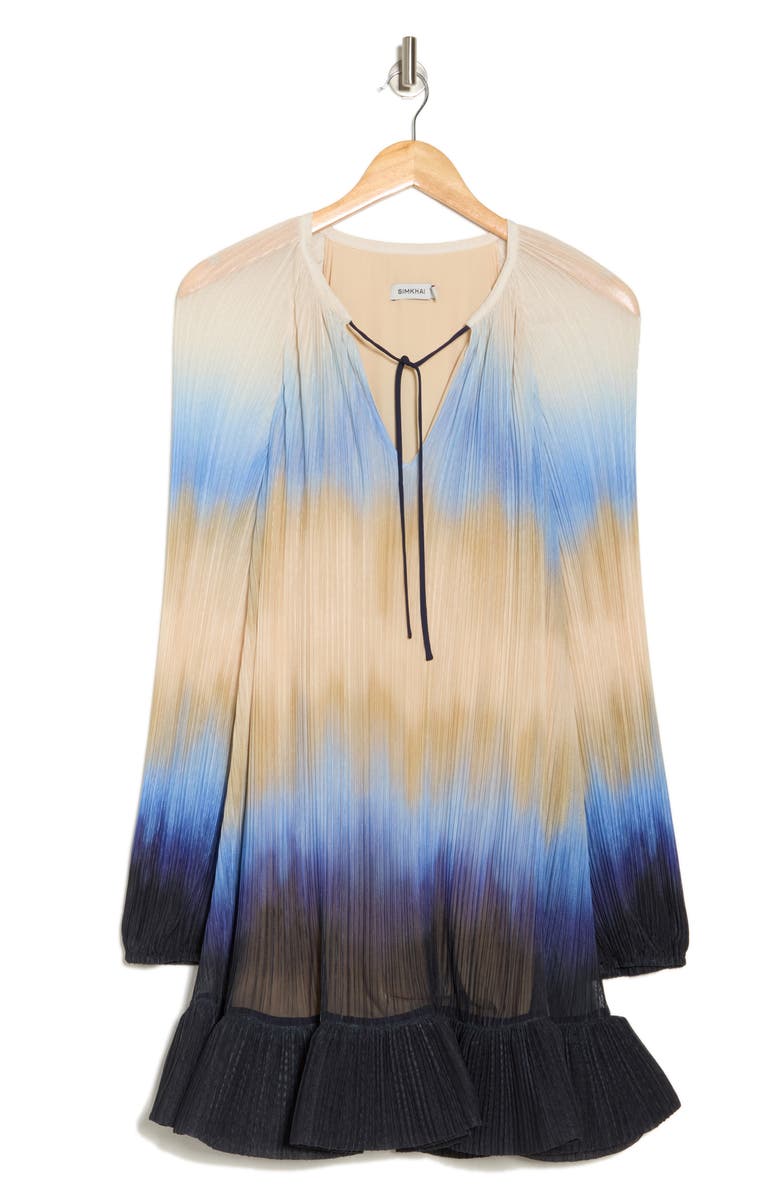 Simkhai Adasia Long Sleeve Plissé Minidress, Alternate, color, Sky Ombre