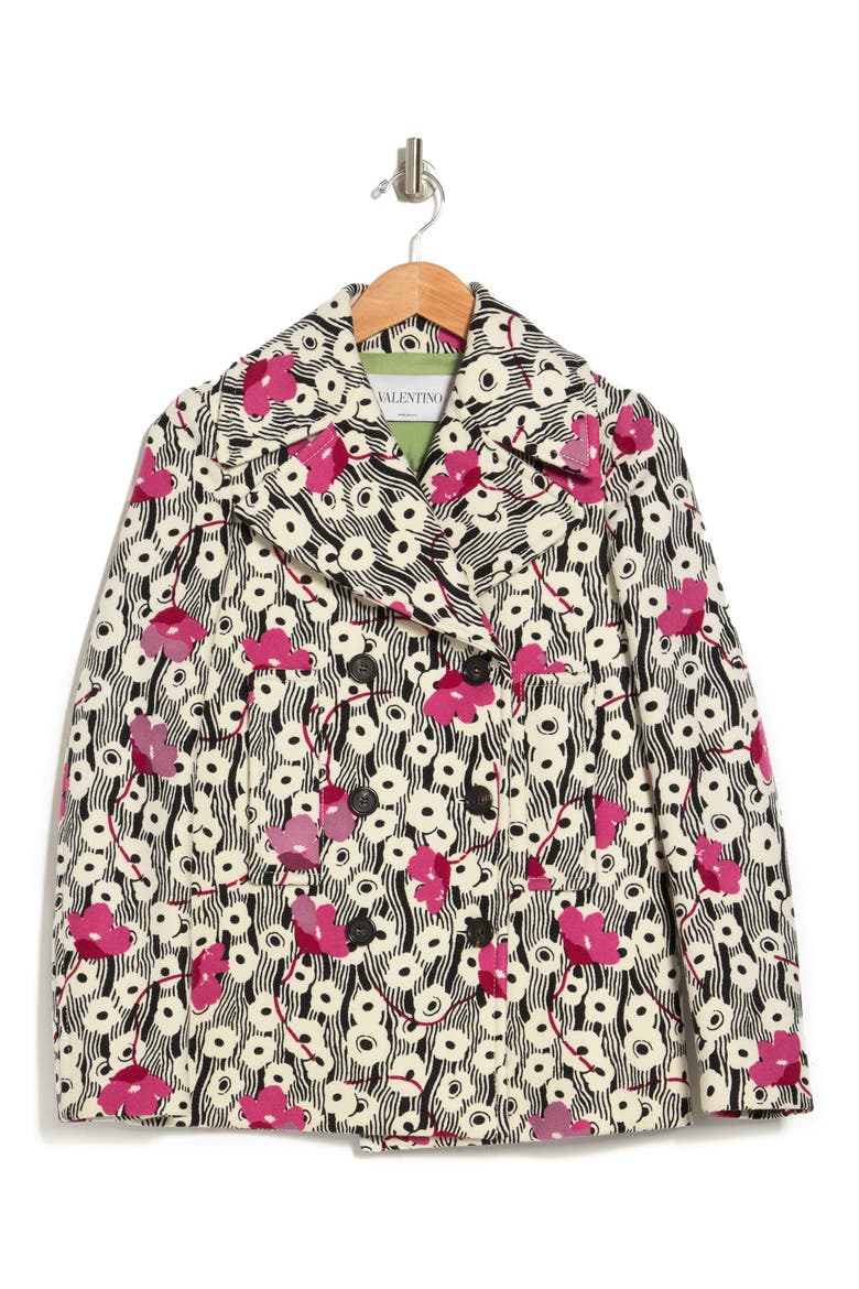 Caban Printed Wool Blend Blazer Jacket, Alternate, color, BLACK/ PINK