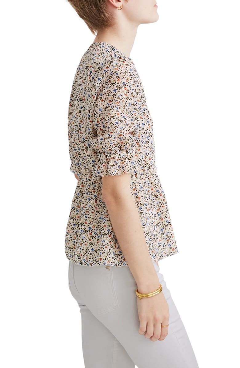 Madewell Fieldwalk Floral Silk V-Neck Peplum Popover Top, Alternate, color, 