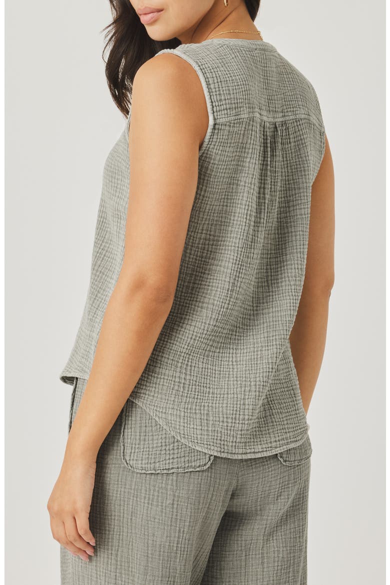 Ava Cotton Gauze Button-Up Tank, Alternate, color, EUCALYPTUS GREEN