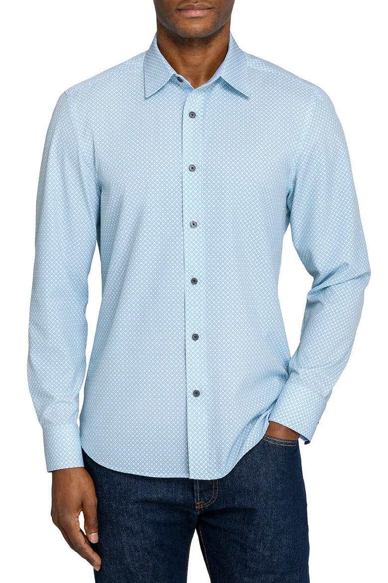 Slim Fit Diamond Geo Woven Long Sleeve Basic Shirt, Main, color, WHITE/GREEN