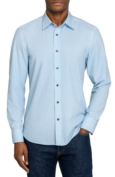 Slim Fit Diamond Geo Woven Long Sleeve Basic Shirt
