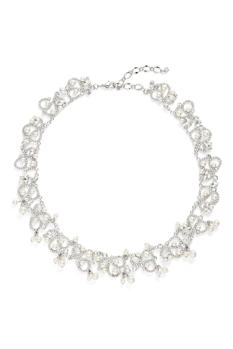 Crystal & Imitation Pearl Necklace, Main, color, CRYSTAL/ PEARL/ RHODIUM