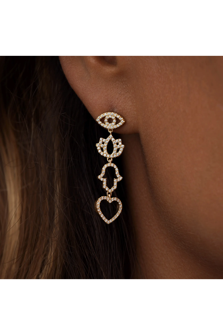 Gold Plated Multi Charm Women's Dangle Earrings - Radiant Insight, Alternate, color, Gold
