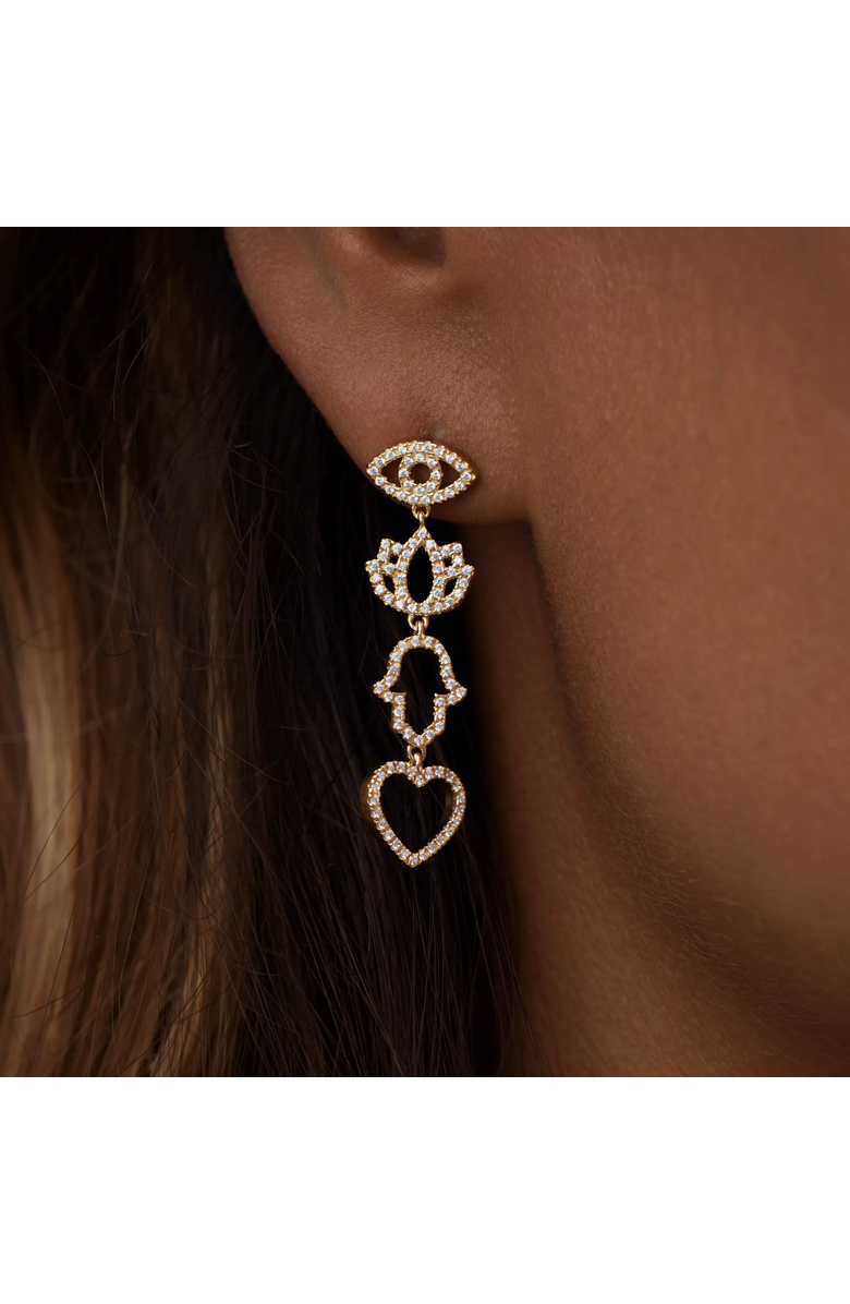 Karma and Luck Gold Plated Multi Charm Dangle Earrings Radiant Insight, Alternate, color, Gold