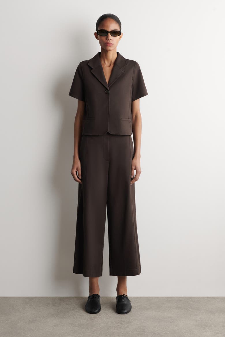 Twill-jersey Short-sleeve Blazer, Alternate, color, DARK BROWN