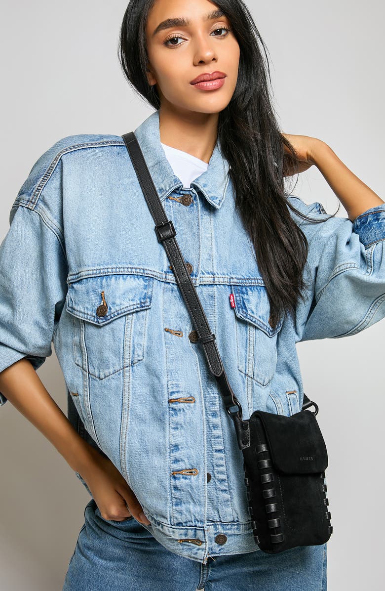 AIMEE Zen Suede Phone Crossbody Bag, Alternate, color, Black Suede