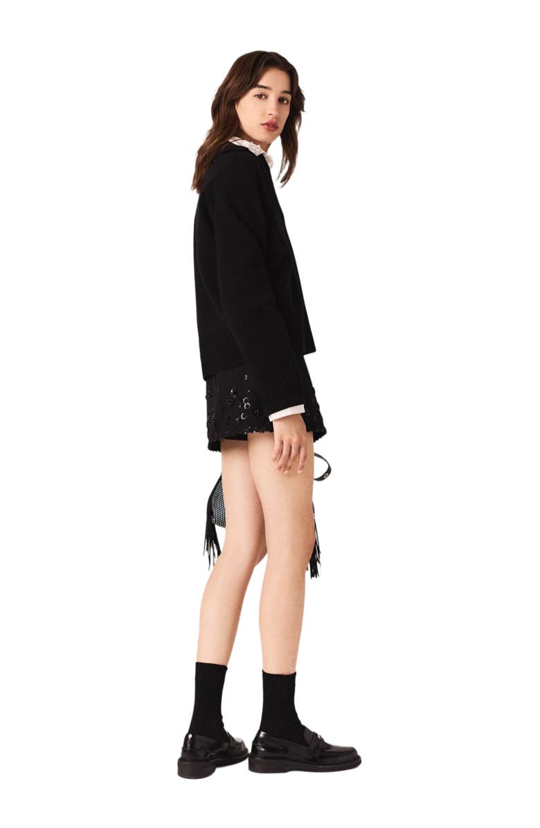 maje Open polo collar sweater, Alternate, color, Black