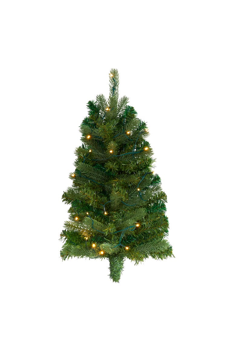 2-ft Flat Back Wall Hanging Artificial Christmas Tree with 20 Clear LED Lights, Main, color, Green