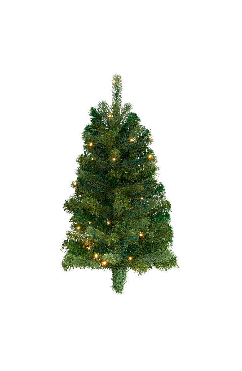 NEARLY NATURAL 2-ft Flat Back Wall Hanging Artificial Christmas Tree with 20 Clear LED Lights, Main, color, Green